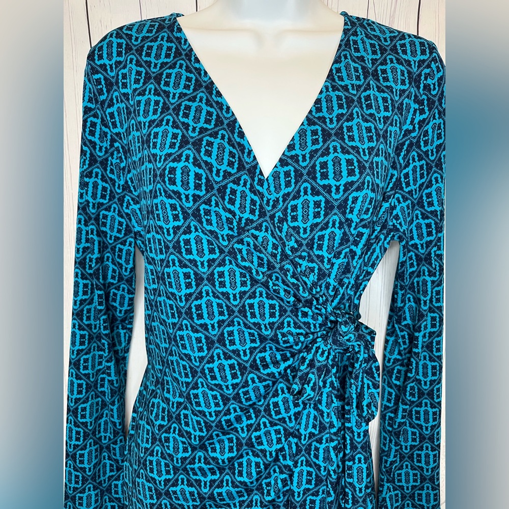 41 Hawthorn Stitch Fix Dress Womens Large Blue Julie Knit Faux Wrap Long Sleeve - Picture 2 of 8